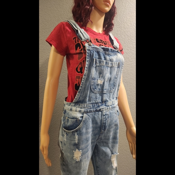 Distressed Denim Overalls - Picture 3 of 16